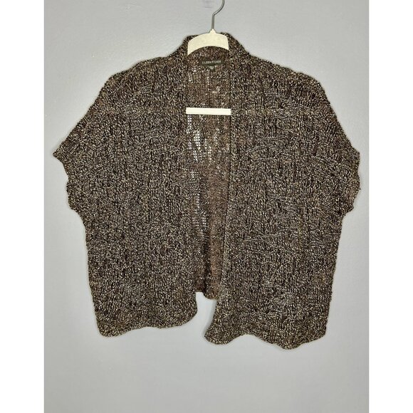 Eileen Fisher Cardigan Womens Small Metallic Brown Linen Blend Open Knit Sweater - Picture 1 of 16